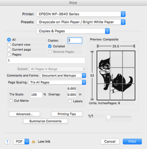 Screenshot of "Print to tile" for large images