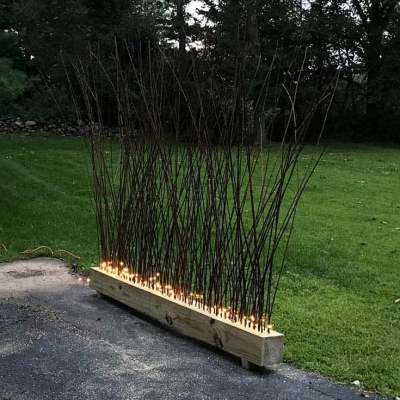 Lit privacy fence DIY Ikea branches