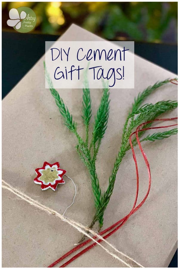 diy cement git tags on wrapped gift