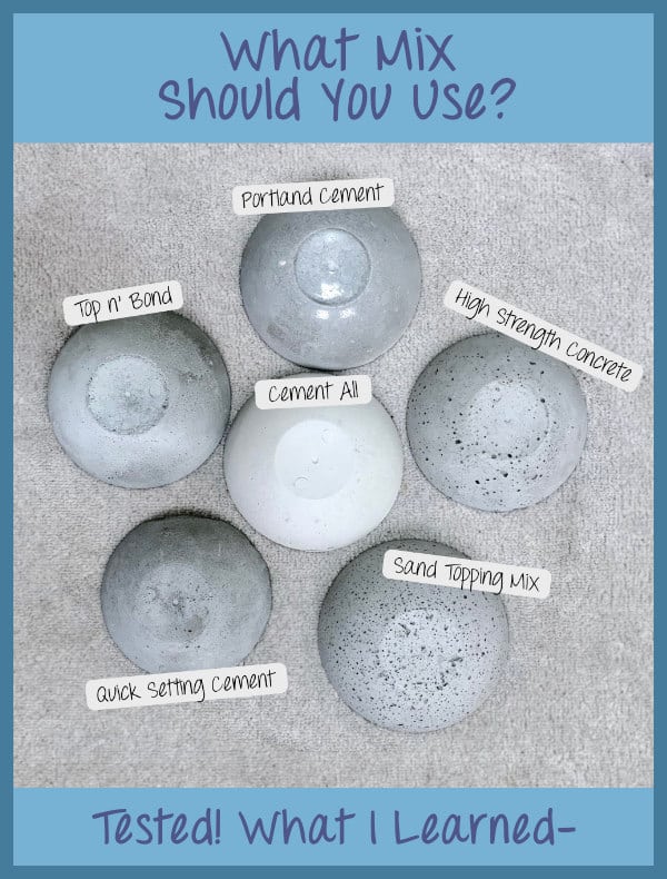 concrete bowls labeled with mix used