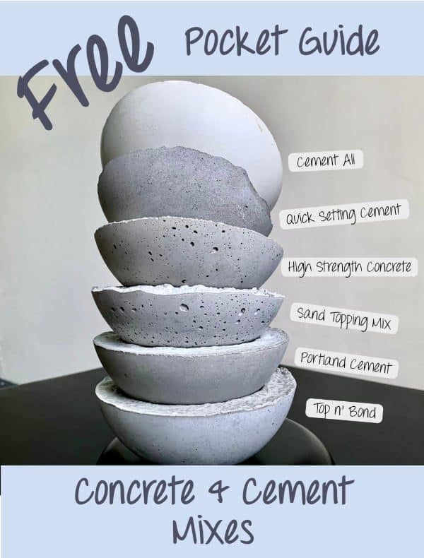 Stacked concrete bowls showcasing different cement mixes with labels.