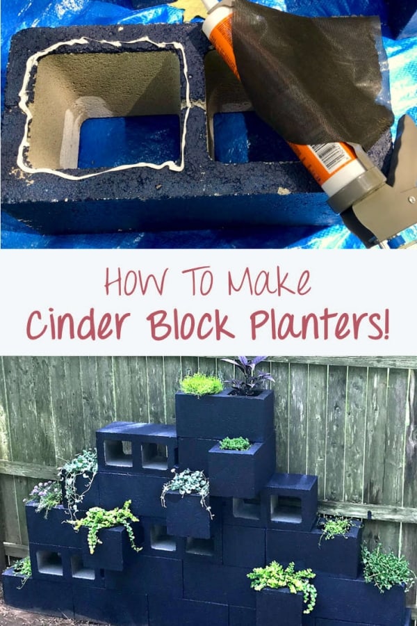 tutorial step for making a cinder block planter- painting the blocks