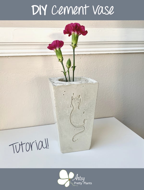 cement vase with flowers