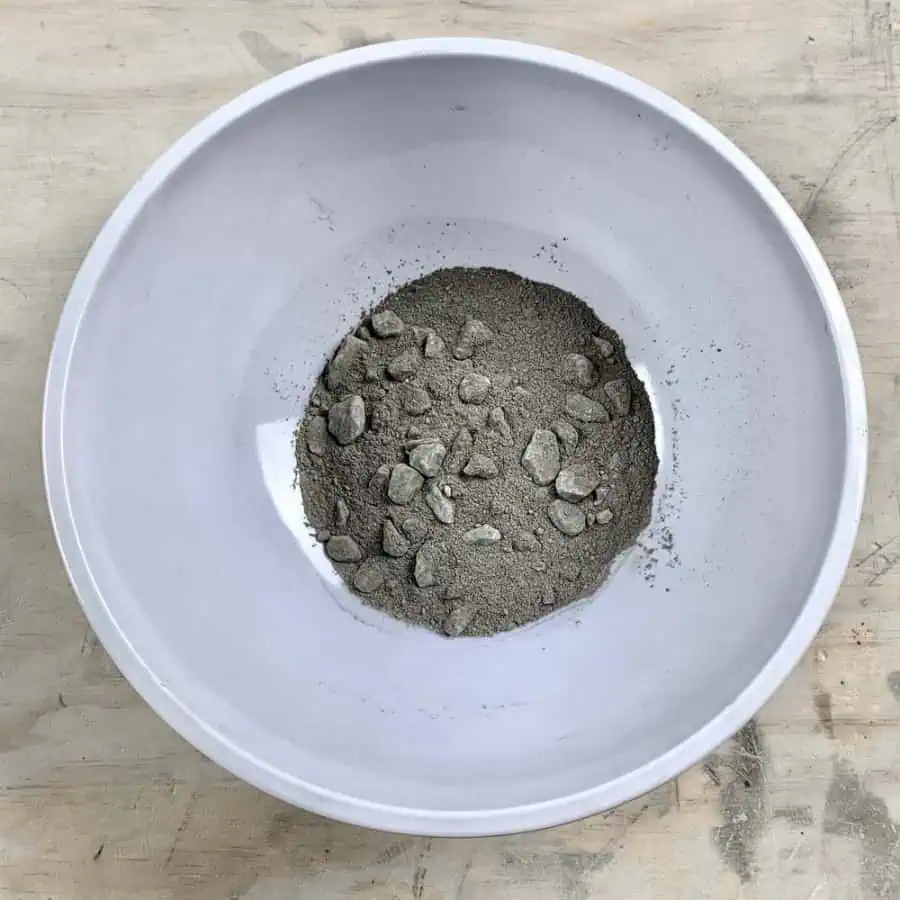 concrete in bowl with gravel