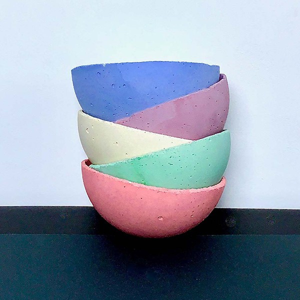multi- colored dishes from cement crafts pigment