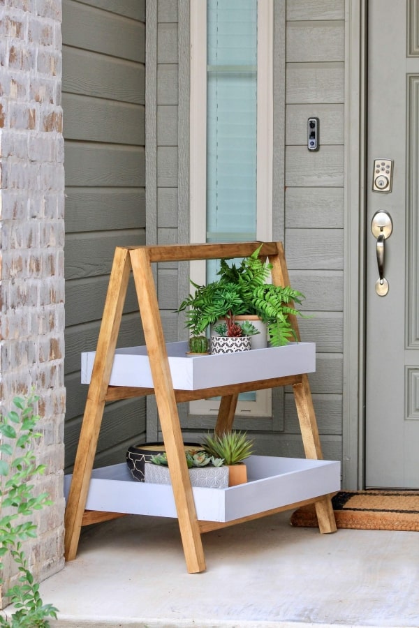 A Frame wood Plant Stand on porch