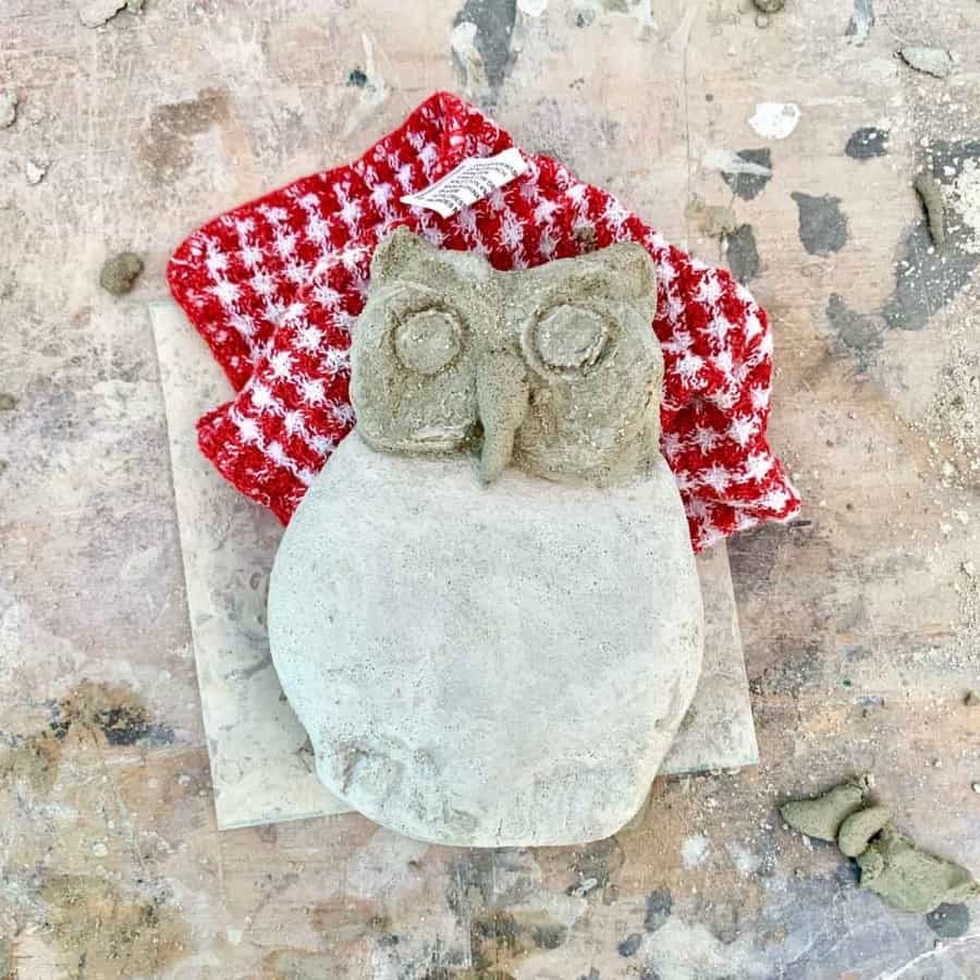 cement owl carved, beak mortared to head