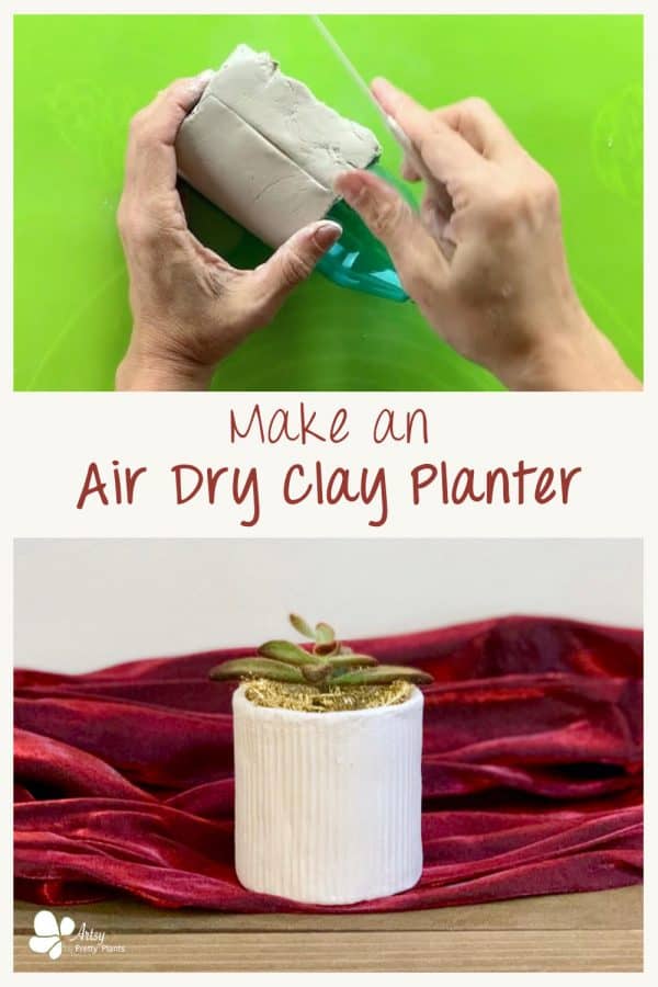 clay planter on christmas red fabric hands molding air dry clay