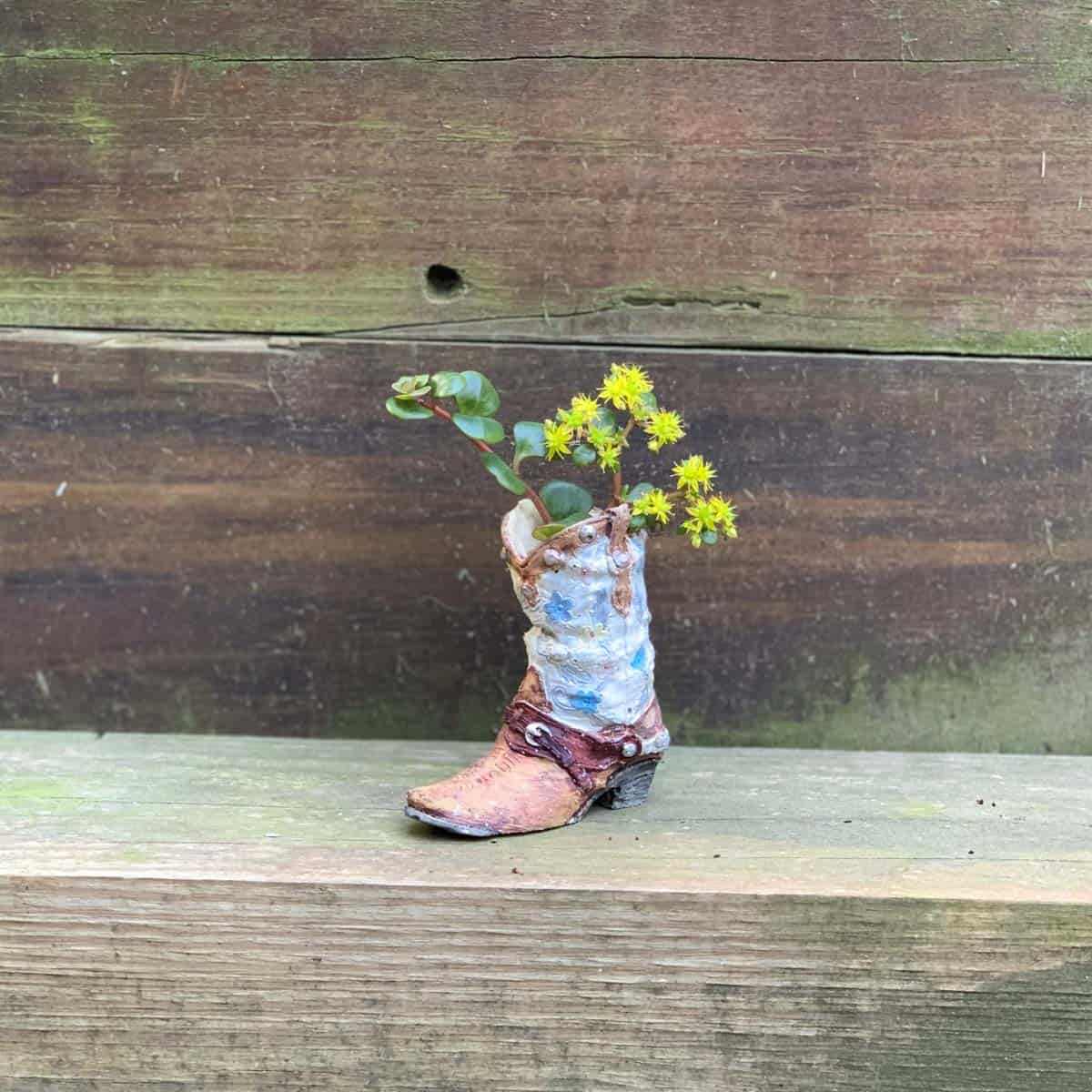 Concrete Cowboy Boot Planter (From a DIY Latex Mold) Artsy Pretty Plants