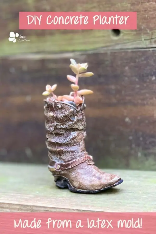 Concrete Cowboy Boot Planter Painted With Plants Inside