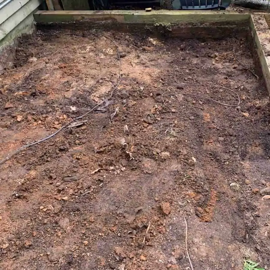 patio area dug down and all dirt