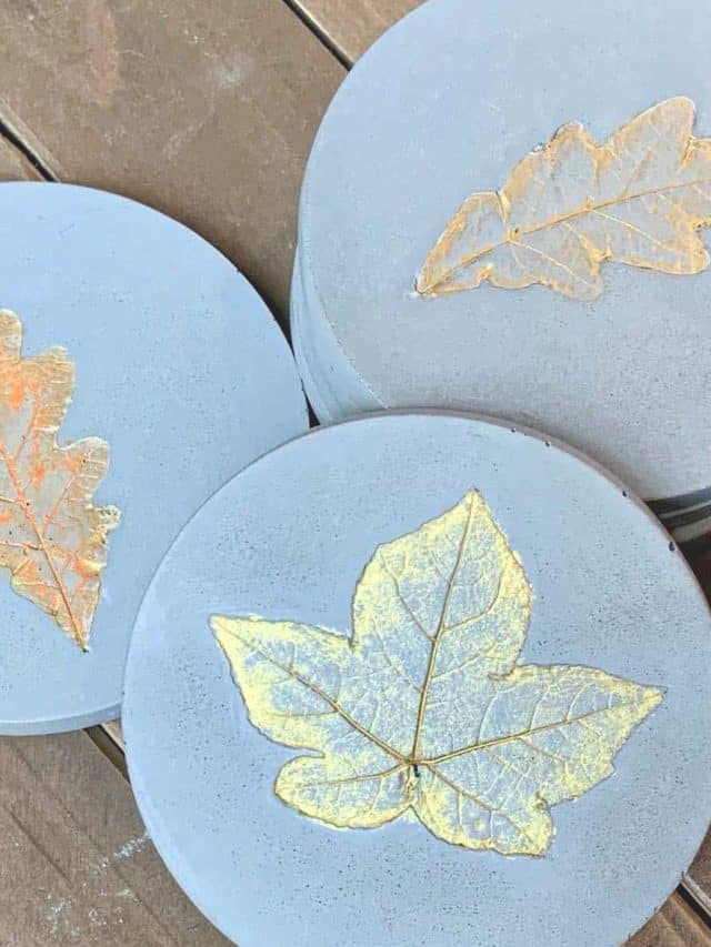 Easy DIY Concrete Coasters With Fall Leaves Story