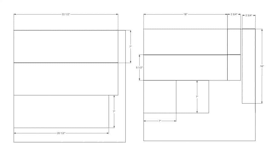diagram of cut lines for foam board to create the large planter's molds