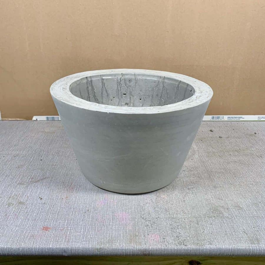 demolded concrete bowl with edges sanded and smooth
