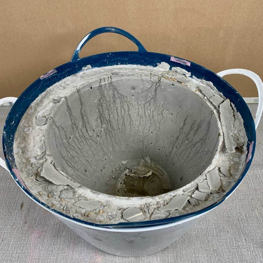 cured large diy concrete bowl with inner mold removed
