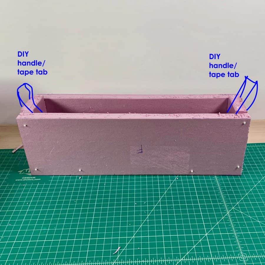 inner mold for large hypertufa planter with end tabs drawn on it