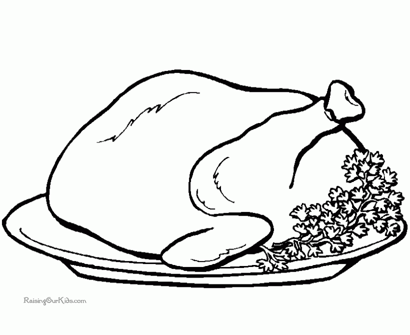 coloring page of turkey on a serving plate