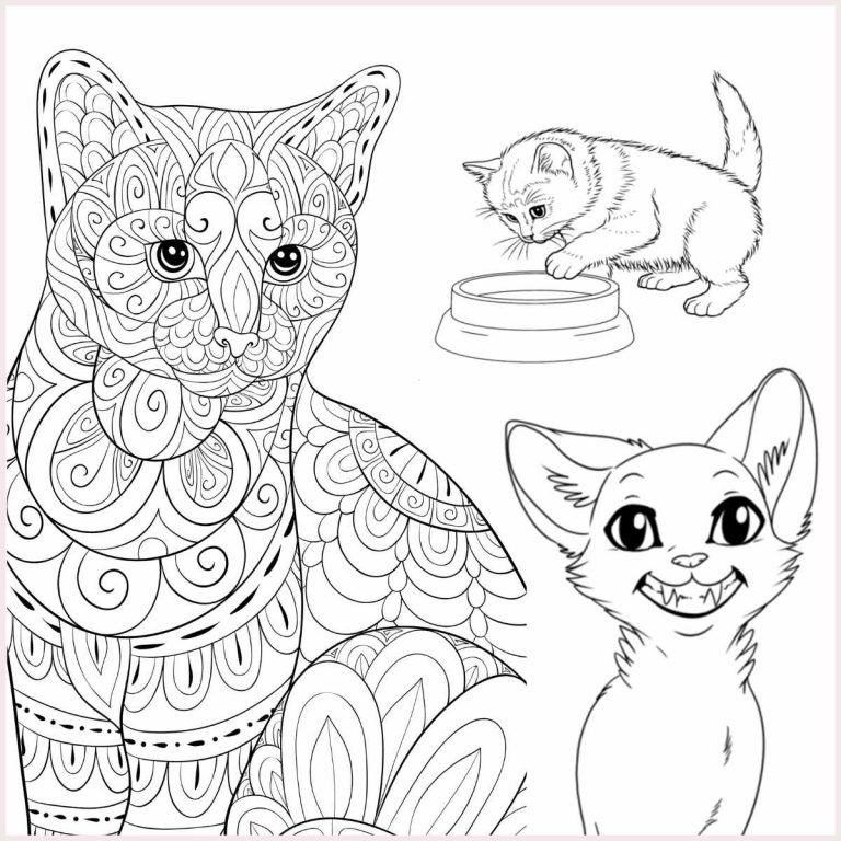cats on a page to be colored