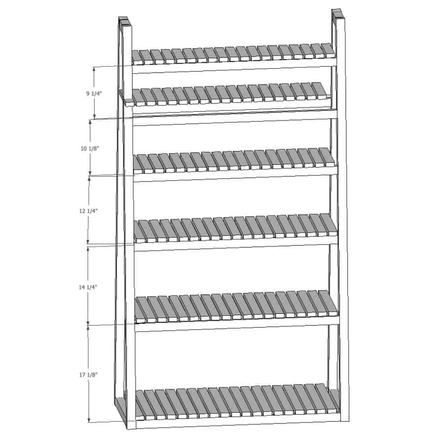 diagram showing plant stand shelves spacing dimensions