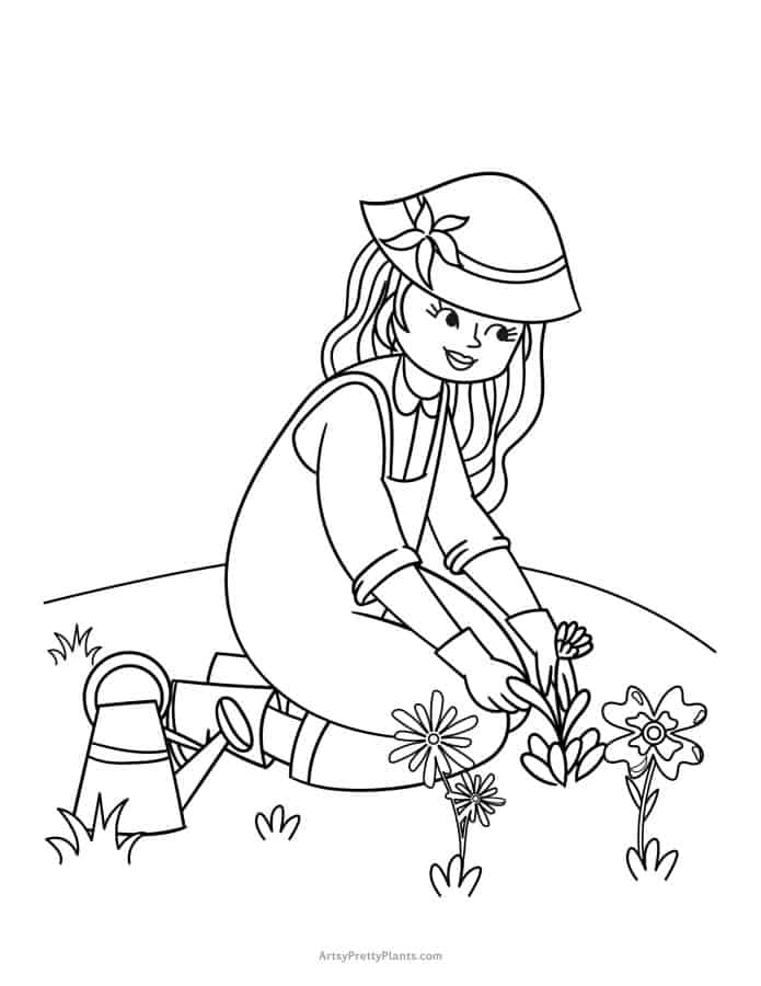 girls planting flowers coloring pages