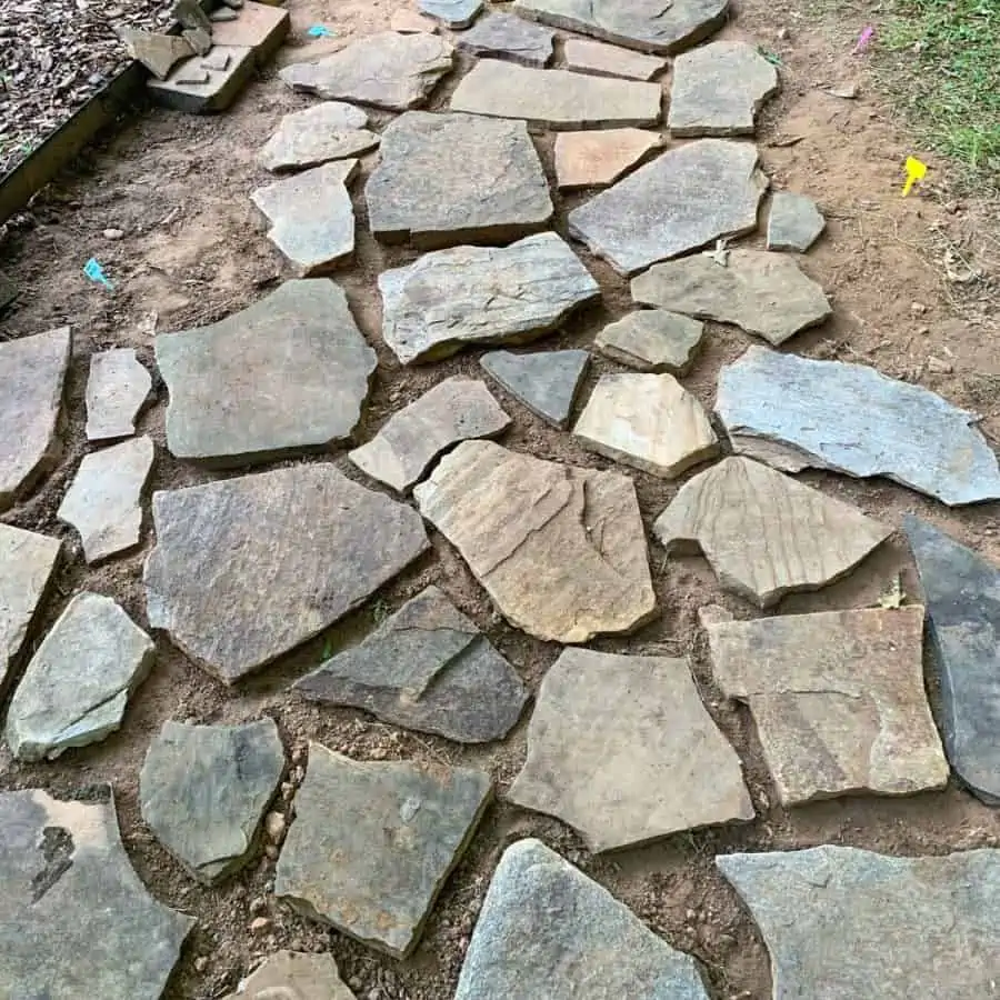 flagstones laid out in full layout without moss filling the gaps