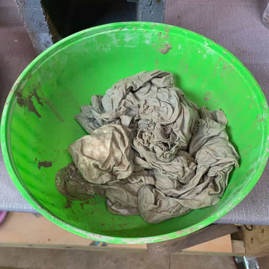 bowl of wet fabric piled in it