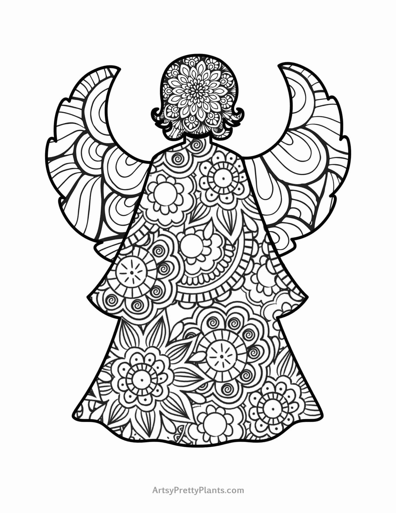 Portrait of a Girl Angel Decorated Floral Elements. PDF -   Animal  coloring pages, Angel coloring pages, Coloring book art