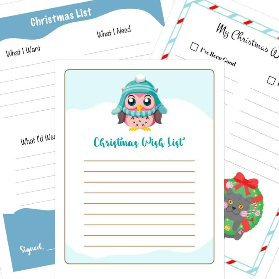 sets of free christmas list printables with various designs and styles