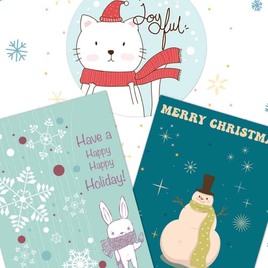 3 different styles of Christmas cards that are printable.