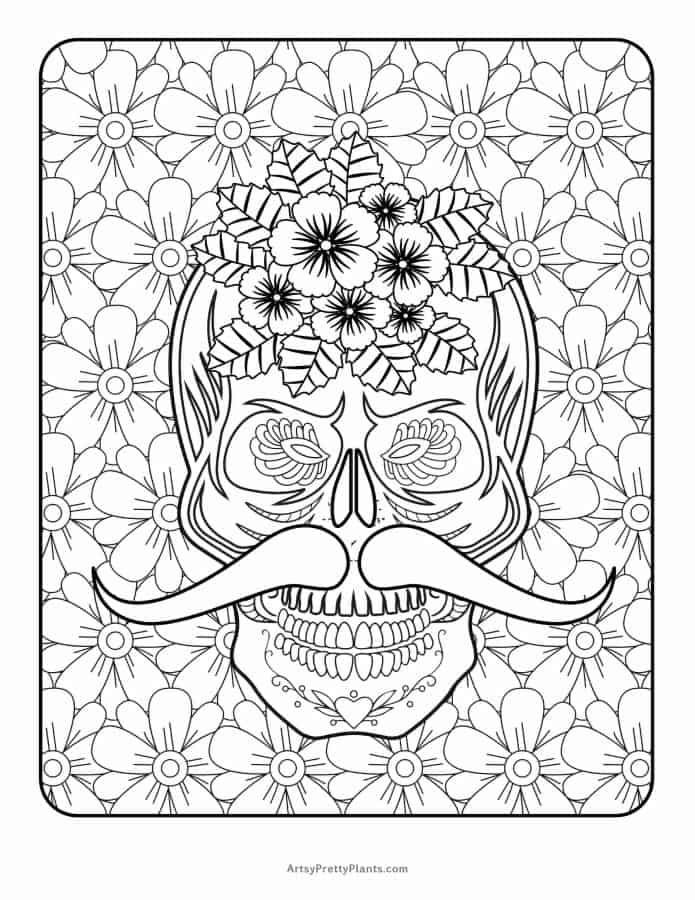 detailed coloring pages for adults skull