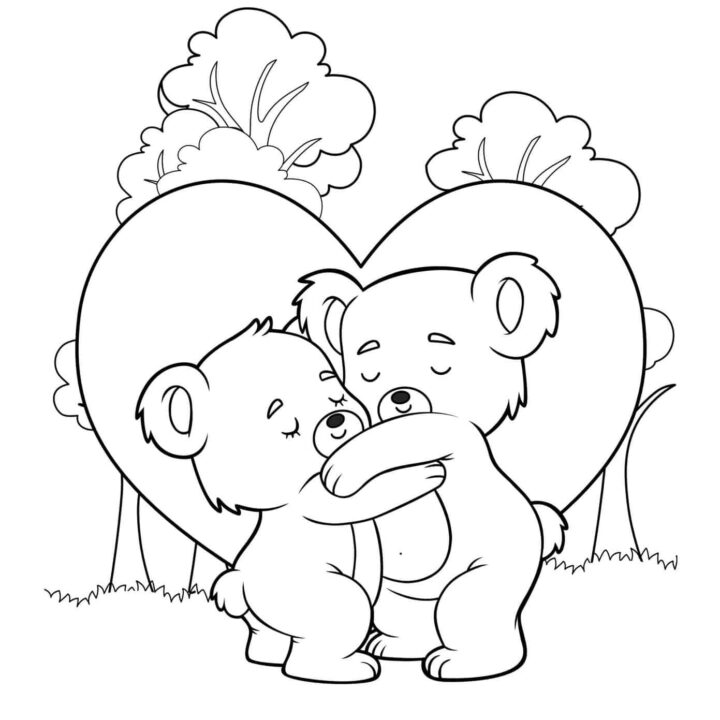 two bears hugging coloring page for valentines day