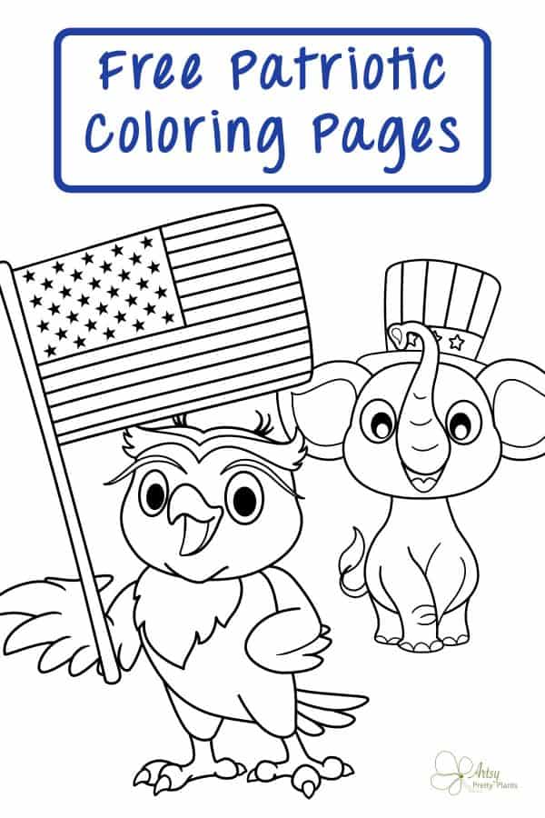 An owl holding an American flag and elephant with Uncle Sam hat.