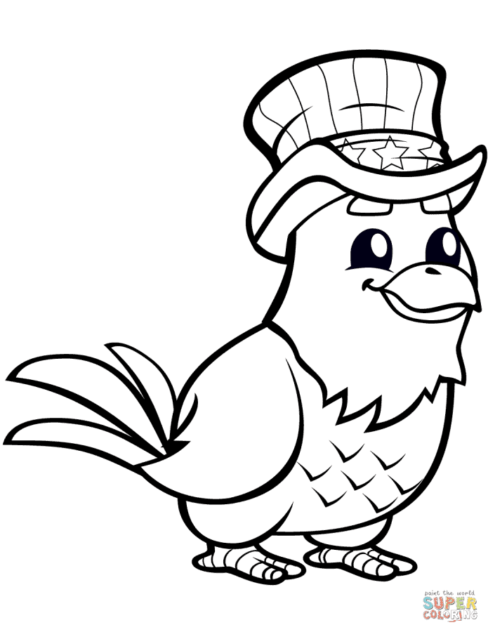 Eagle Wearing Uncle Same Hat Coloring Page