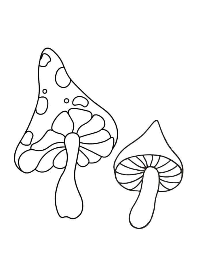 Mushroom coloring page of mushrooms that look trippy.