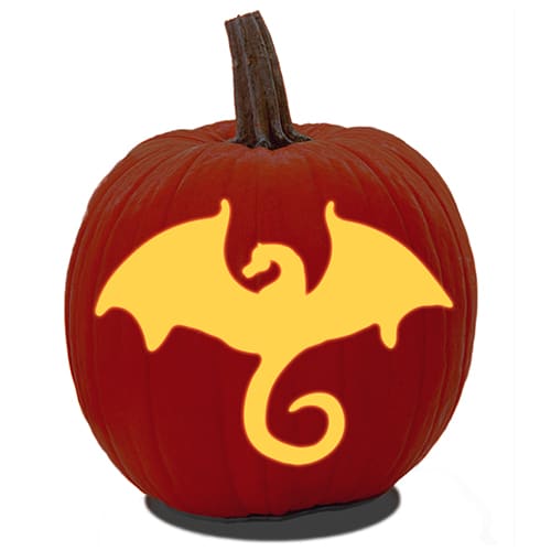A simple Jack O' Lantern made from an easy pumpkin carving stencil of a dragon.