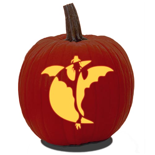 A Jack O' Lantern made from a  Dragon pumpkin carving pattern.