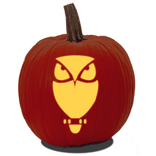 A serious looking, but sweet owl pumpkin carving pattern stencil that's free.