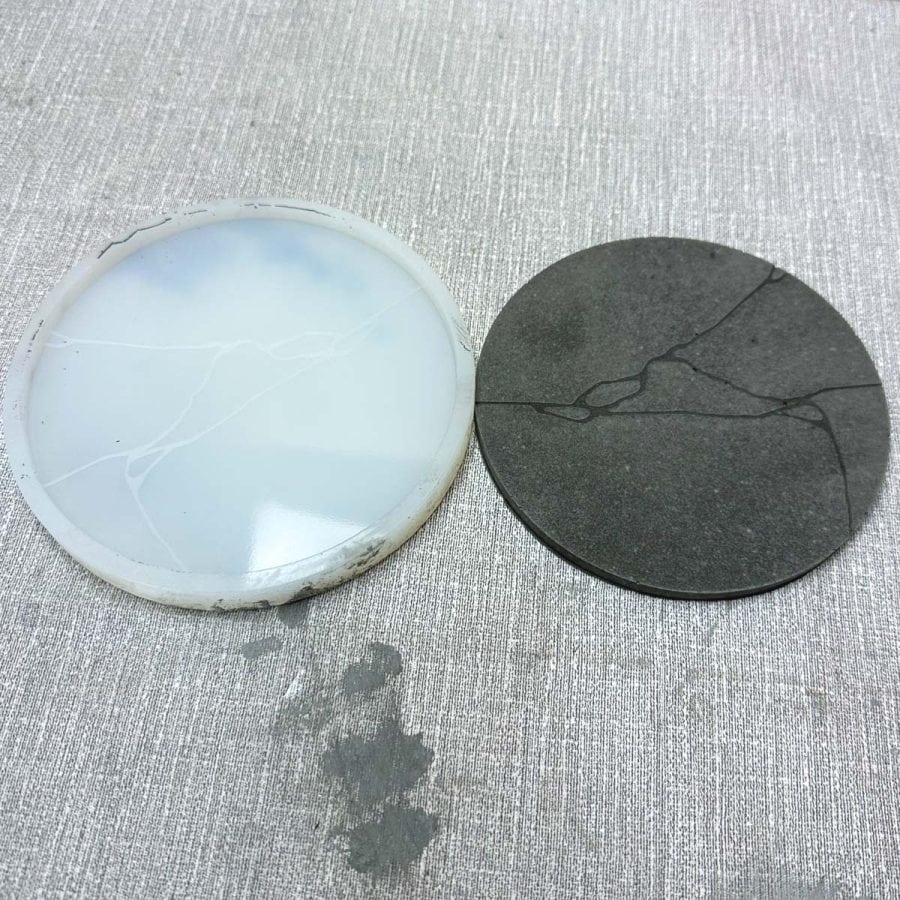 Concrete coaster removed from silicone mold.