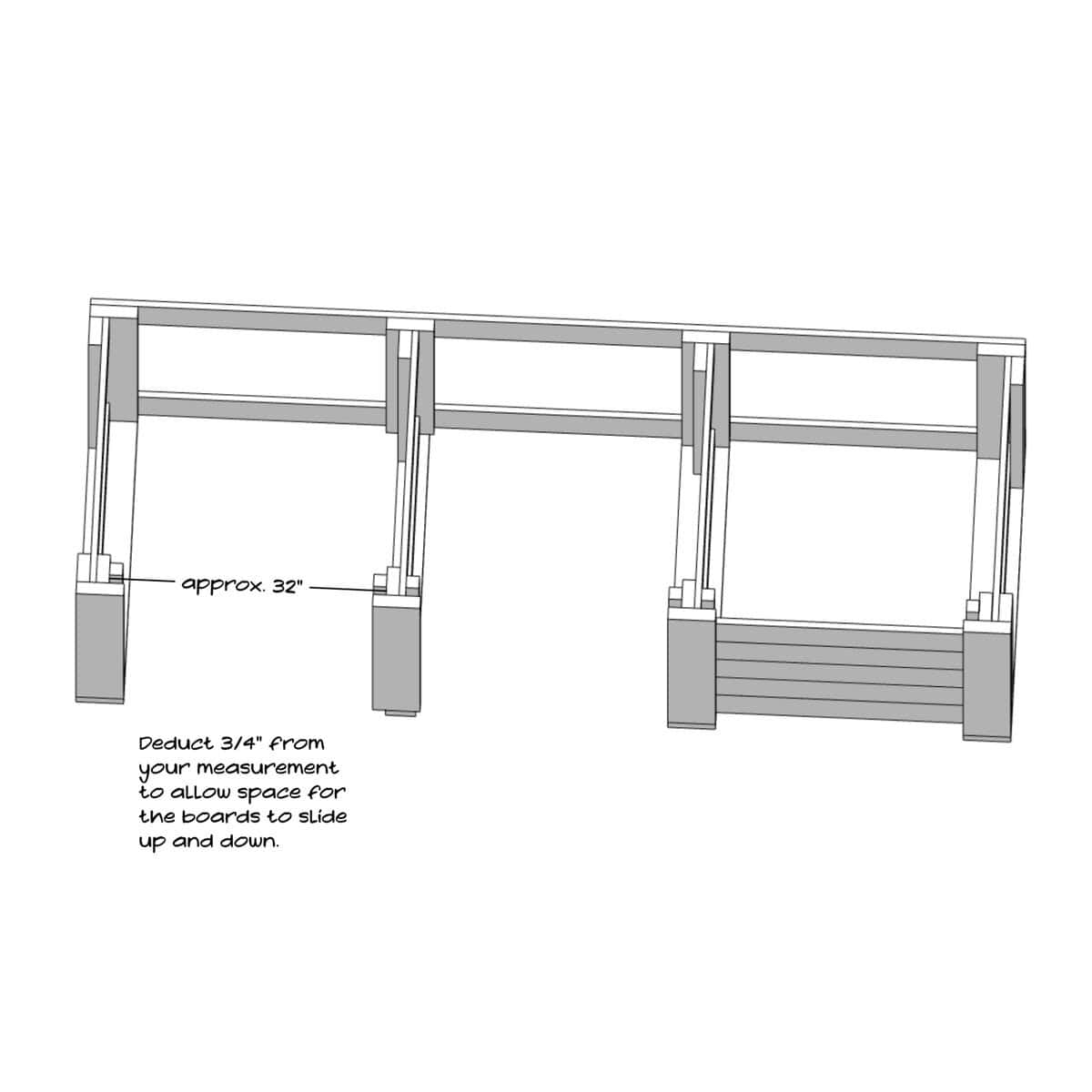 Where to measure for cutting the bins' slats.